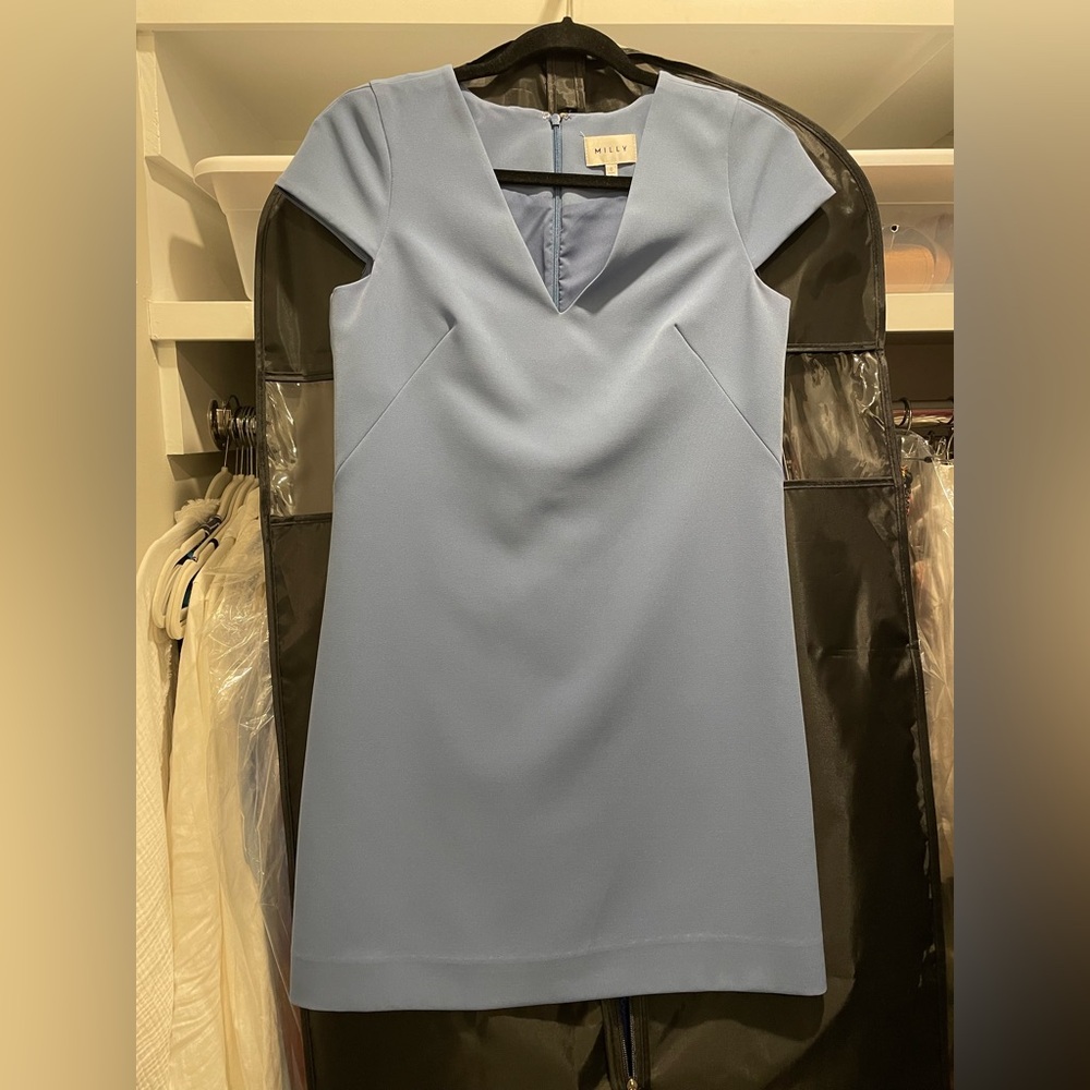 Milly Italian Ice Blue Mini Dress with Cap Sleeves, XS